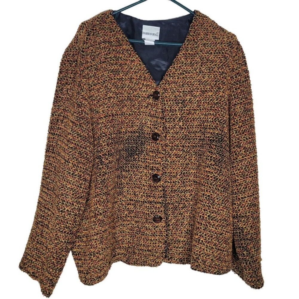 Fashion Bug Jacket Coat Shoulder Pads Vtg Brown Buttons‎ Womens Plus 2X